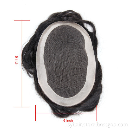 100% Human Hair Toupee For Men With Poly Around,  lace base hair replacement system